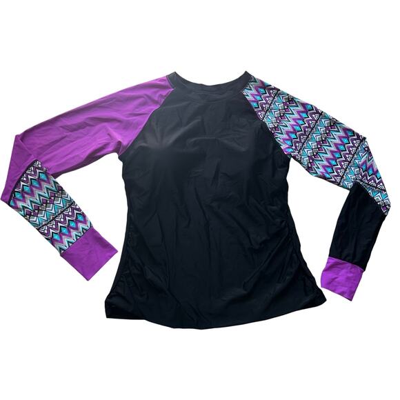 Women's Two-Piece Padded Rash Guard Modest Geometric Swimsuit 2XL NWOT - Picture 2 of 8